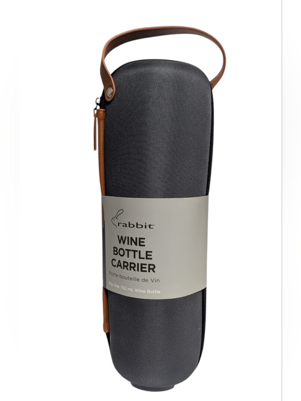 Rabbit Wine Bottle Carrier in Charcoal with Brown Strap